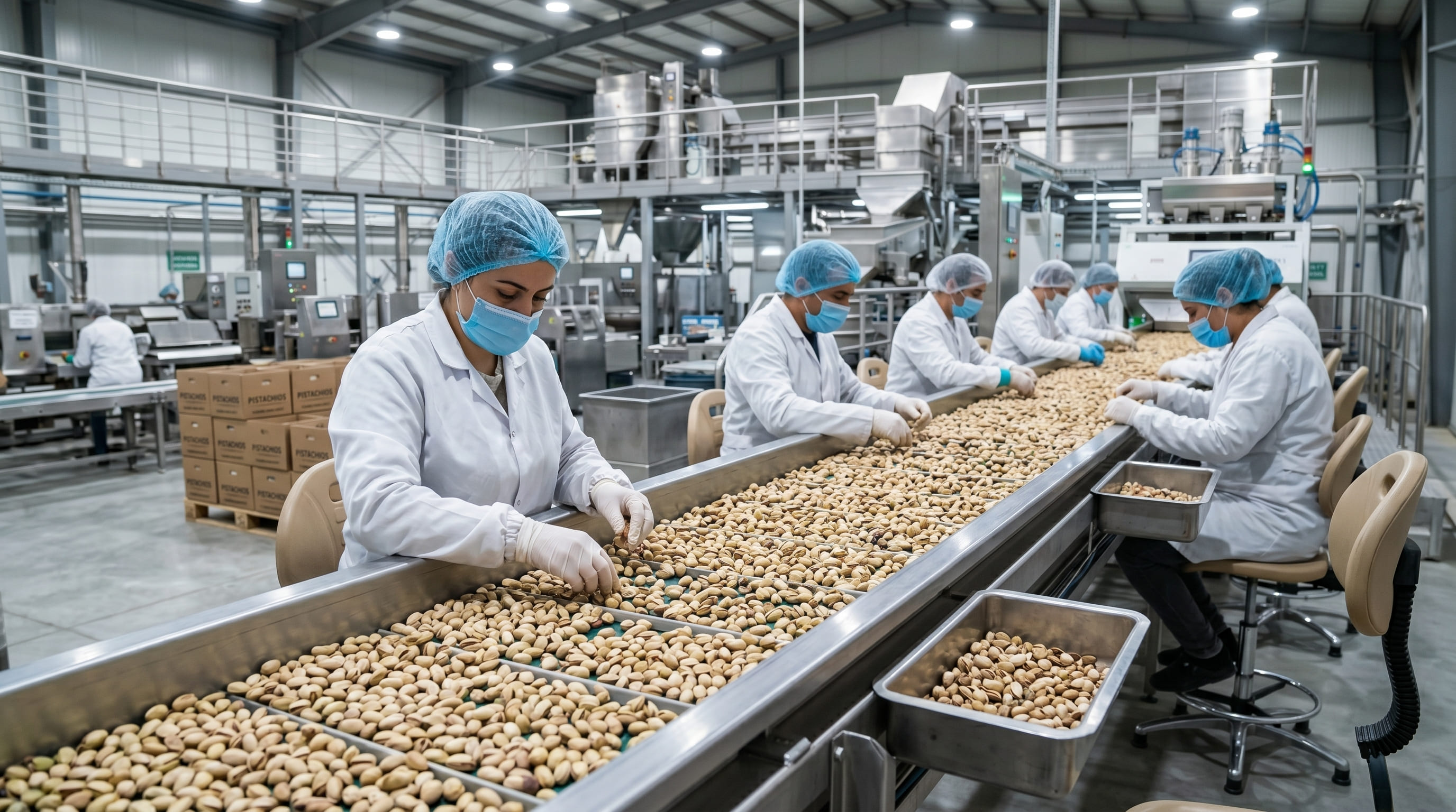 Processing line with quality workers